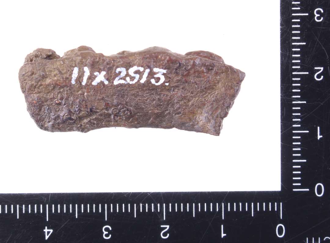 Et randstykke med nitter. Anvendelse? L�ngde: 3,4 cm., Konserveret