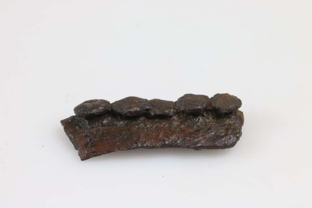 Et randstykke med nitter. Anvendelse? L�ngde: 3,4 cm., Konserveret