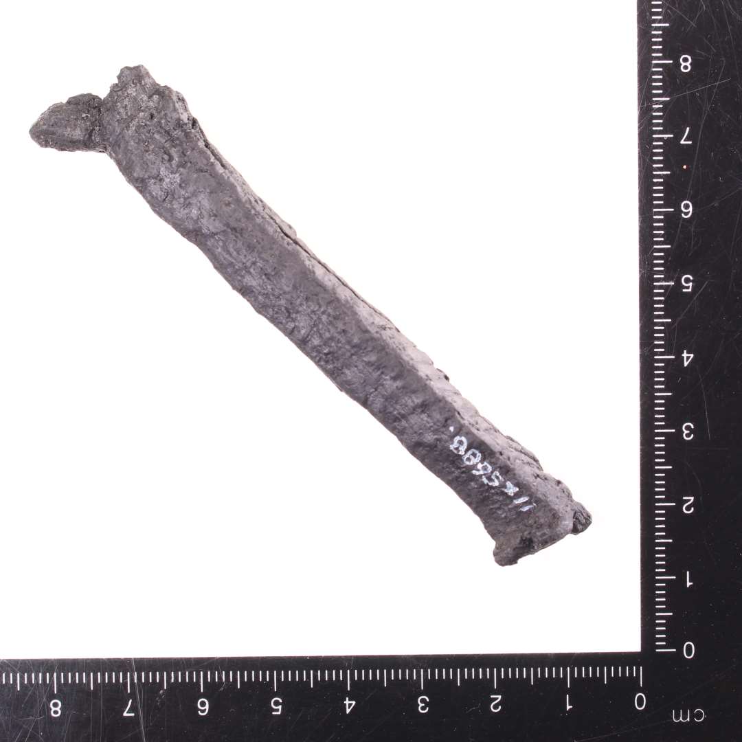 N�gleskaft af jern. Dekoreret med snoninger. L�ngde: 9 cm., Konserveret