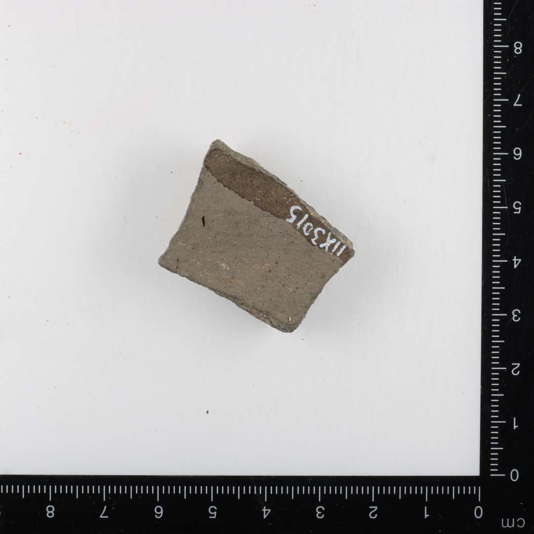 Sk�ret har gr� sk�rv, har gr�nlig glasur og er yderligere dekoreret med tunger. Engelsk? Fejlbr�ndt flamsk? Se ogs� x3627.