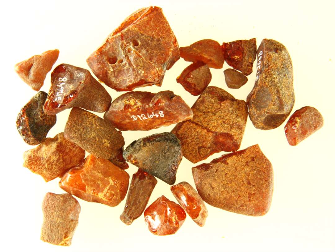 22 stk. uforarbejdet rav. M�l: 1-3 cm.