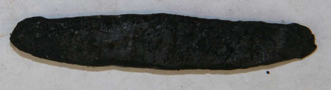 Aflangt stykke jern. Barre? L�ngde: 6 cm.